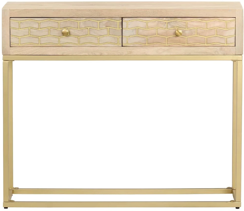 Konsolinis staliukas, auksinis, 90x30x75cm, mango masyvas