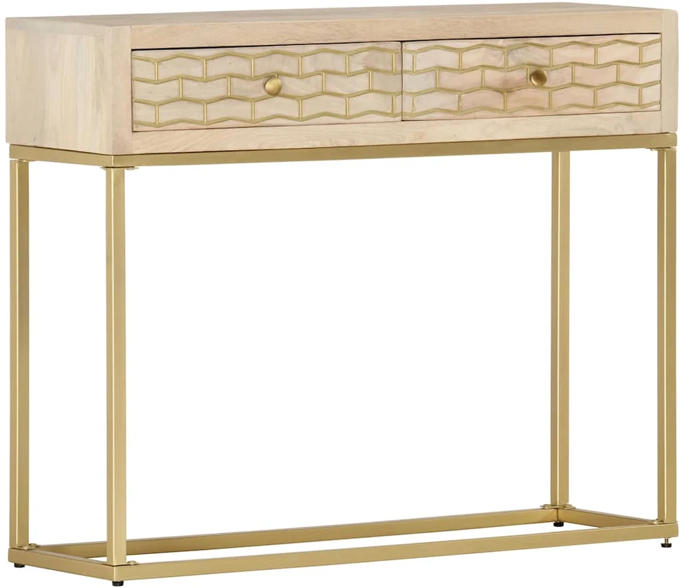 Konsolinis staliukas, auksinis, 90x30x75cm, mango masyvas