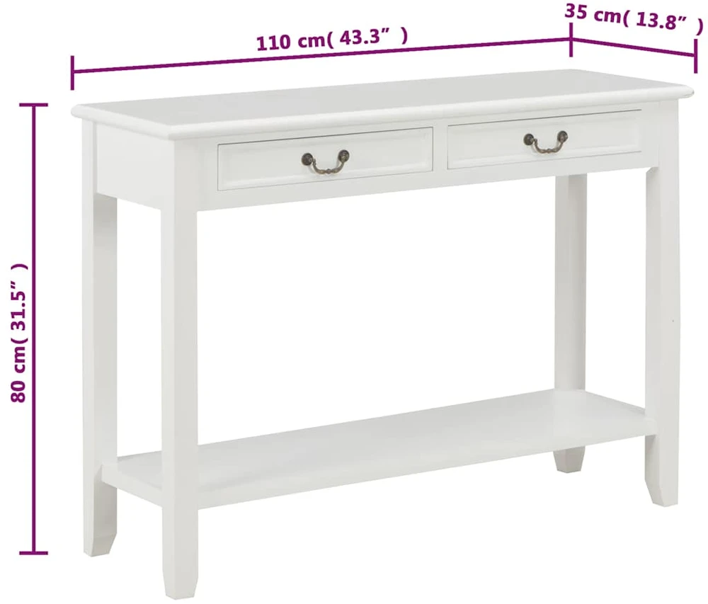 Konsolinis staliukas, baltos sp., 110x35x80cm, mediena