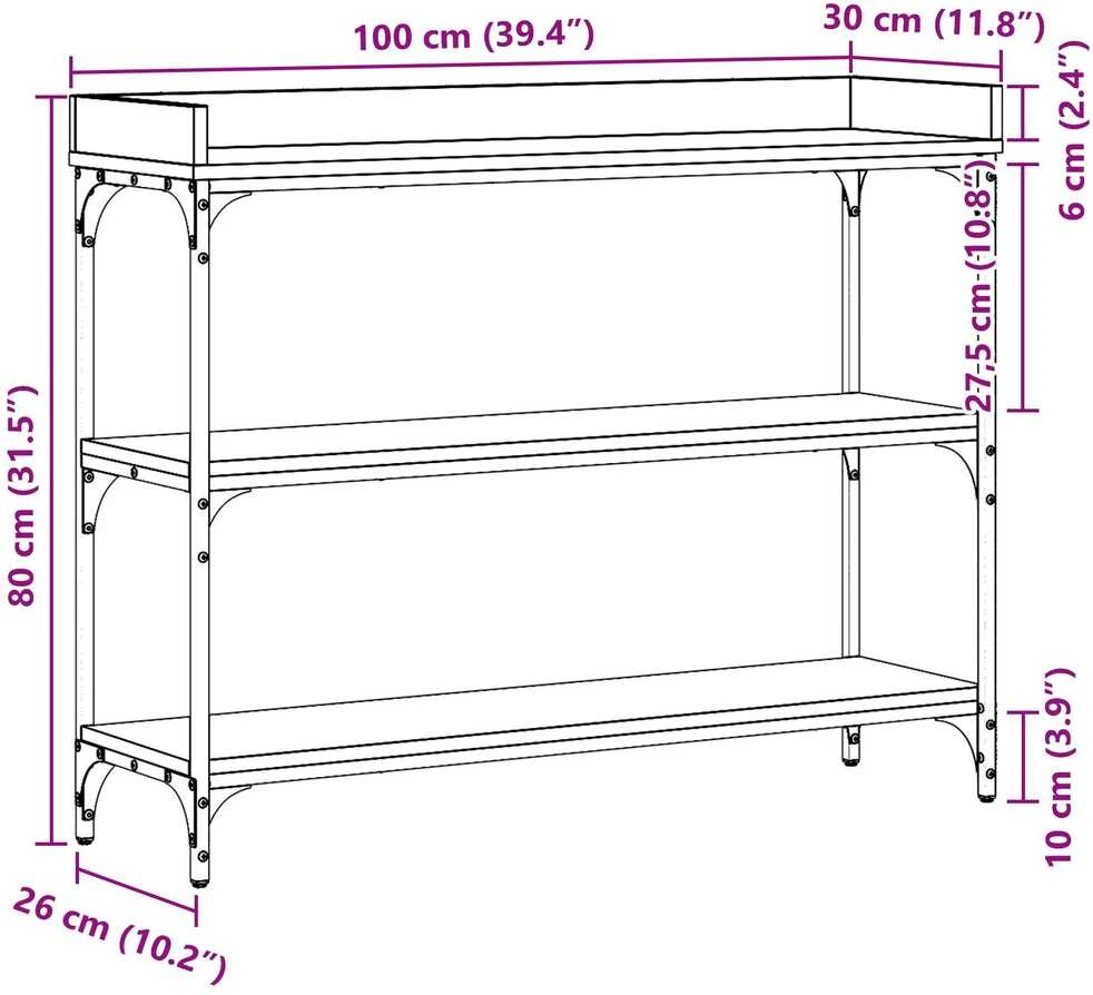 Konsolinis stalas juoda ąžuolo 100 x 30 x 80 cm