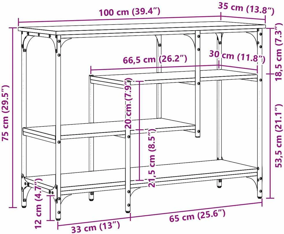 Konsolinis stalas juoda ąžuolo 100 x 35 x 75 cm