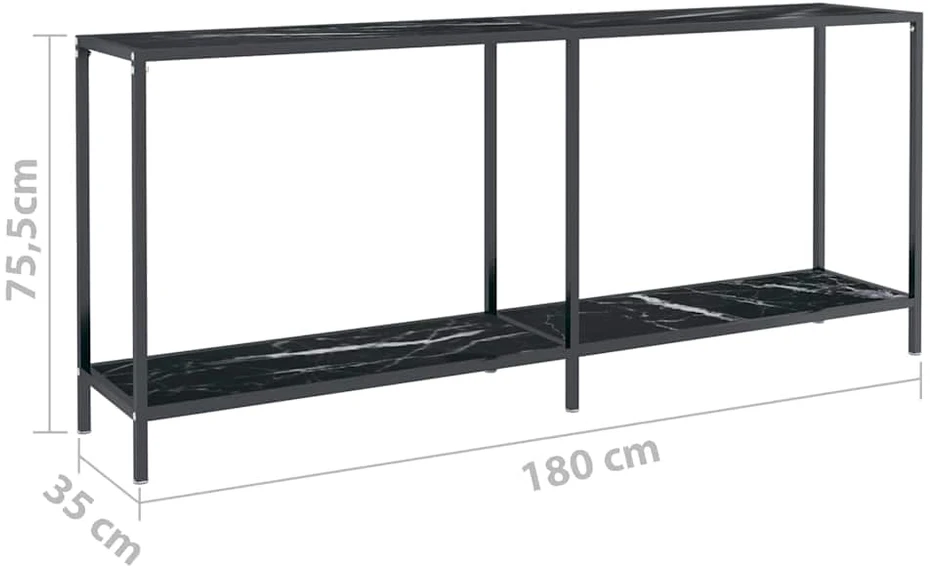 Konsolinis staliukas, juodas, 180x35x75,5cm, grūdintas stiklas