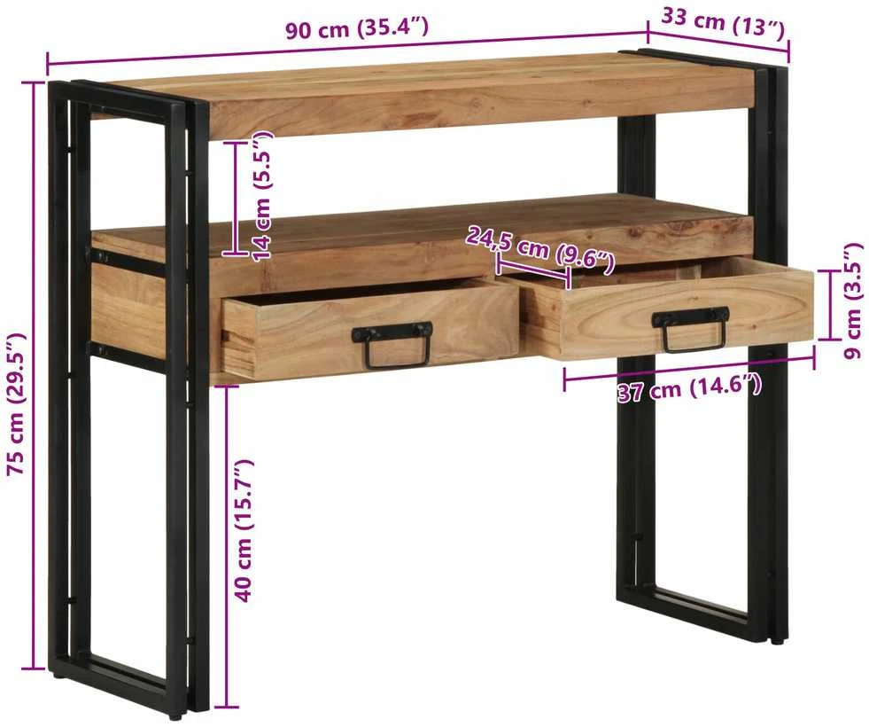 Konsolinis stalas Ruda 90 x 33 x 75 cm Kietos akacijos mediena