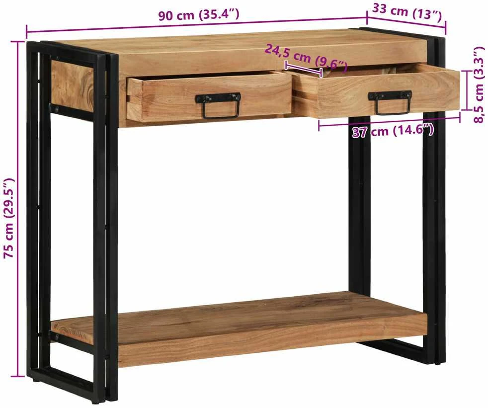 Konsolinis stalas Ruda 90 x 33 x 75 cm Kietos akacijos mediena