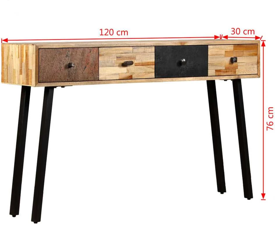 Konsolinis staliukas, kietas perdirbtas tikmedis, 120x30x76cm