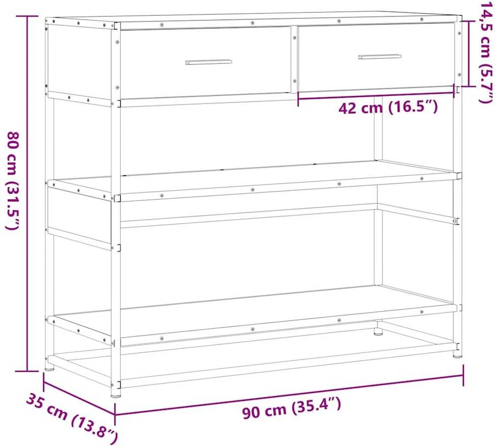 Konsolinis staliukas, pilka sonoma, 90x35x80cm, mediena