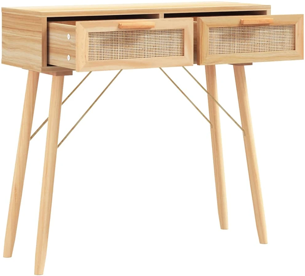 Konsolinis staliukas, rudas, 80x30x75cm, pušis ir ratanas