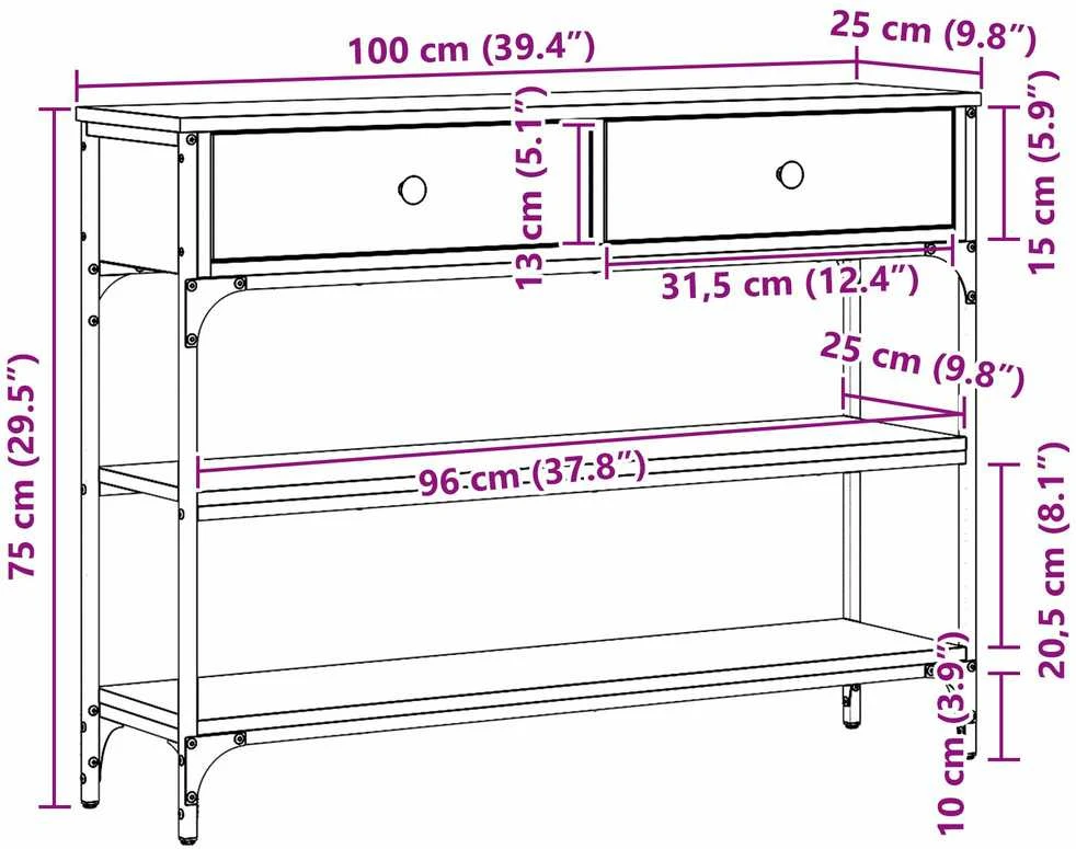 Konsolinis stalas Senas medis 100 x 25 x 75 cm Apdirbta mediena
