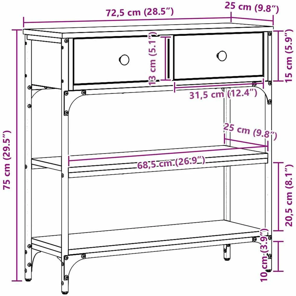 Konsolinis stalas su stalčių Senas medis 72.5 x 25 x 75 cm