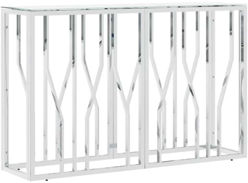 Konsolinis staliukas, sidabrinis, 110x30x70cm, plienas/stiklas