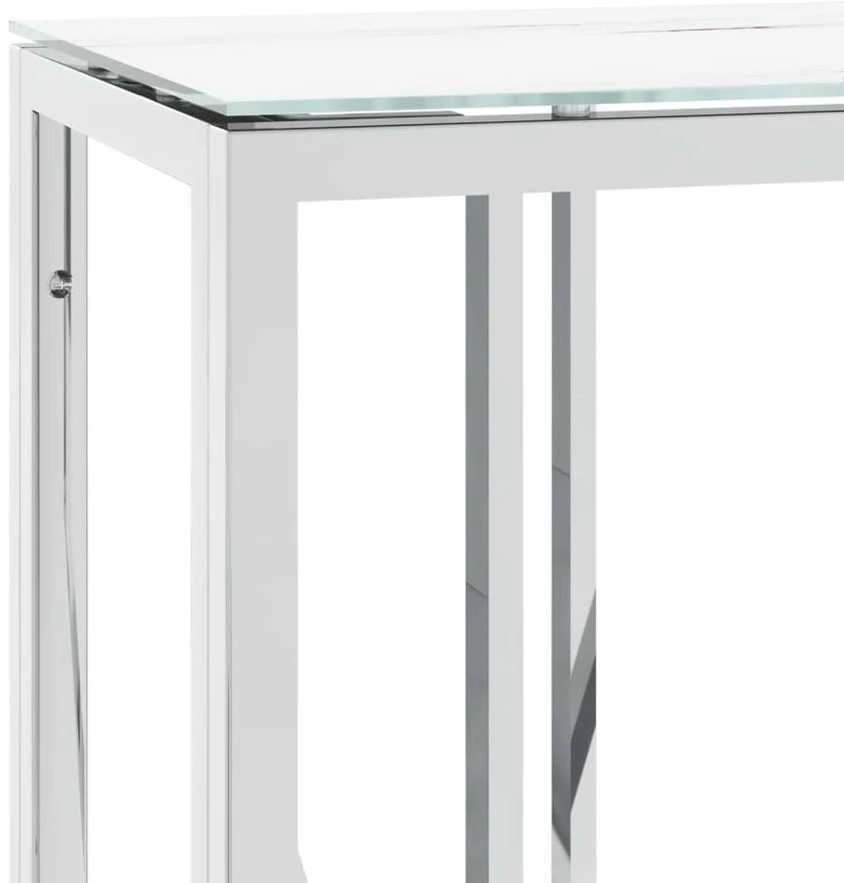 Konsolinis staliukas, sidabrinis, 110x30x70cm, plienas/stiklas