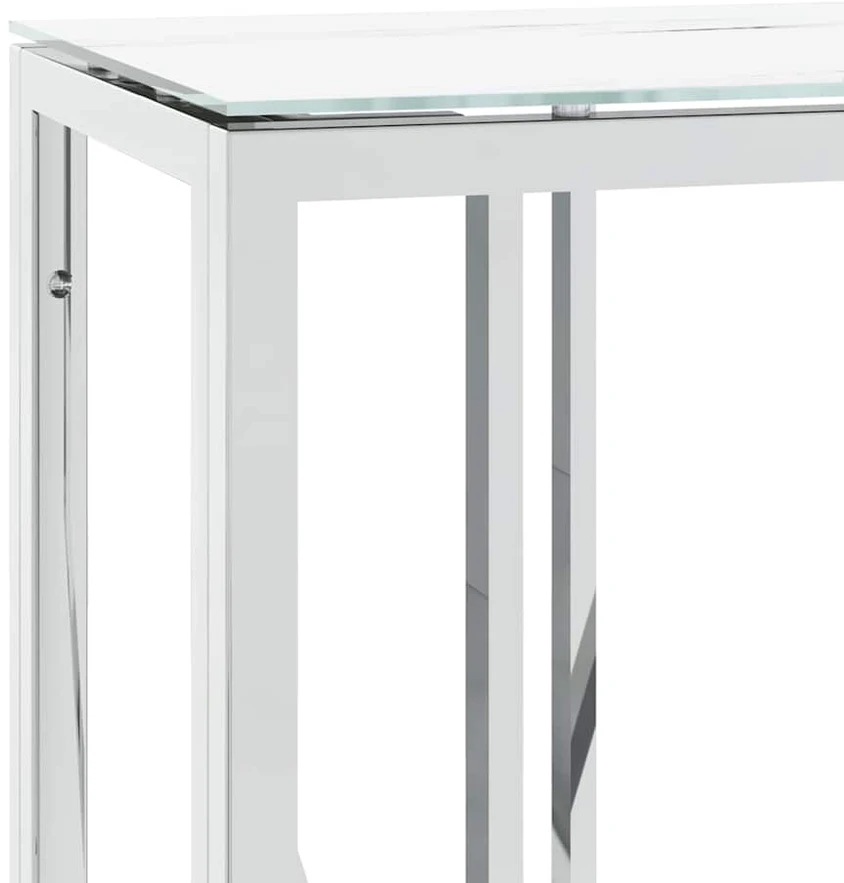 Konsolinis staliukas, sidabrinis, 110x30x70cm, plienas/stiklas
