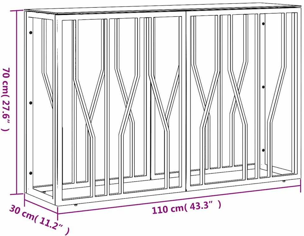 Konsolinis staliukas, sidabrinis, 110x30x70cm, plienas/stiklas