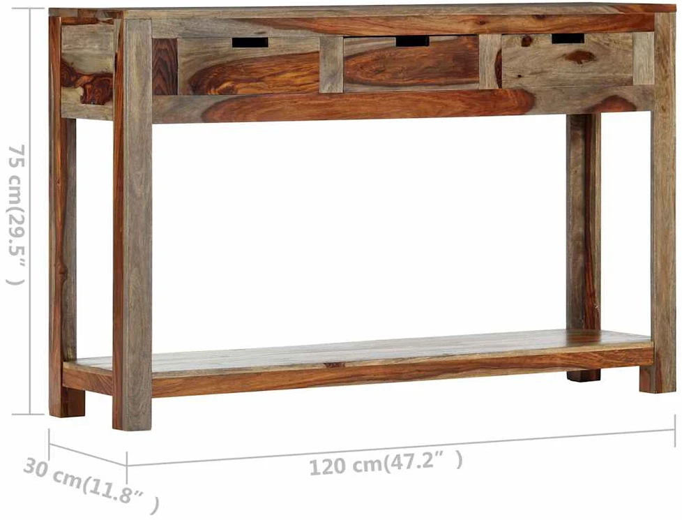 Konsolinis staliukas su 3 stalčiais, 120x30x75cm, rausv. dalb.
