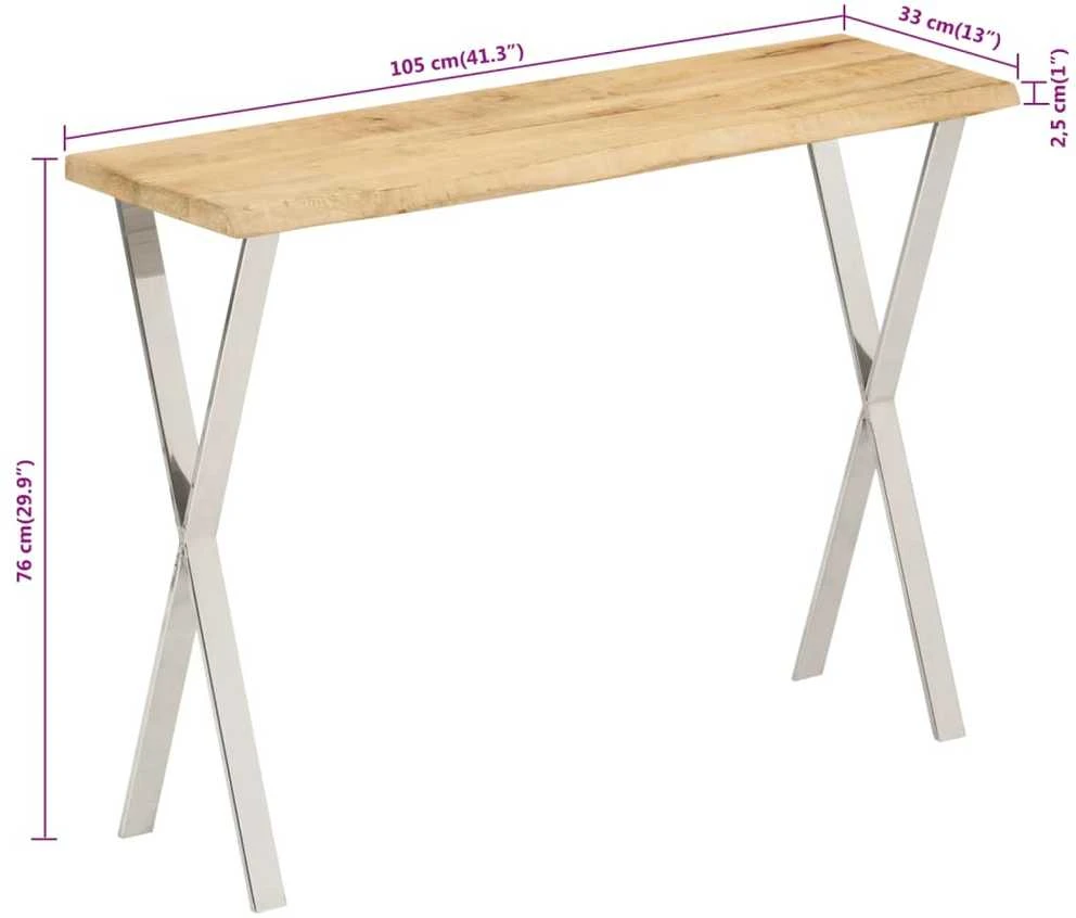Konsolinis staliukas su gyvu kraštu, 105x33x76cm, mango mediena