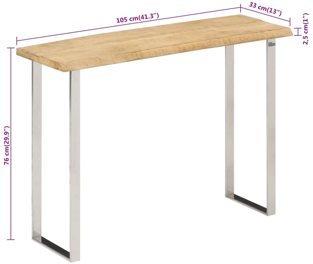 Konsolinis staliukas su gyvu kraštu, 105x33x76cm, mango mediena
