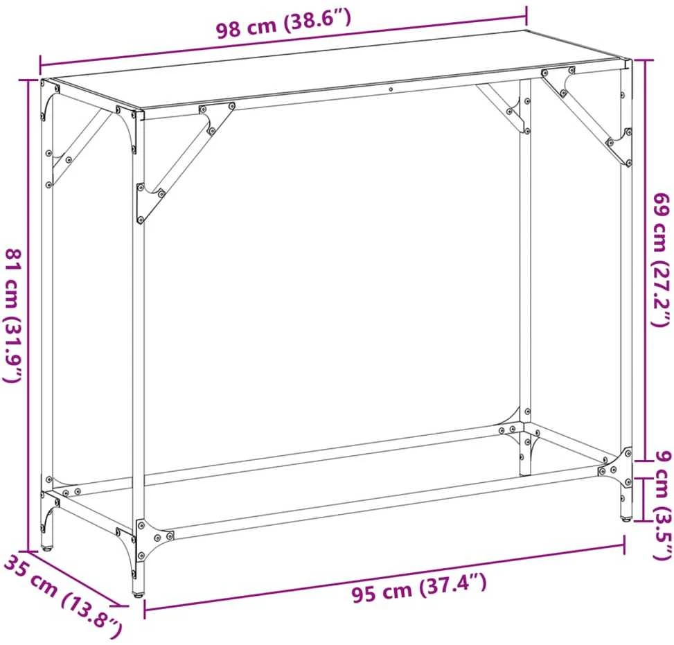 Konsolinis staliukas su juodu stalviršiu, 98x35x81cm, plienas