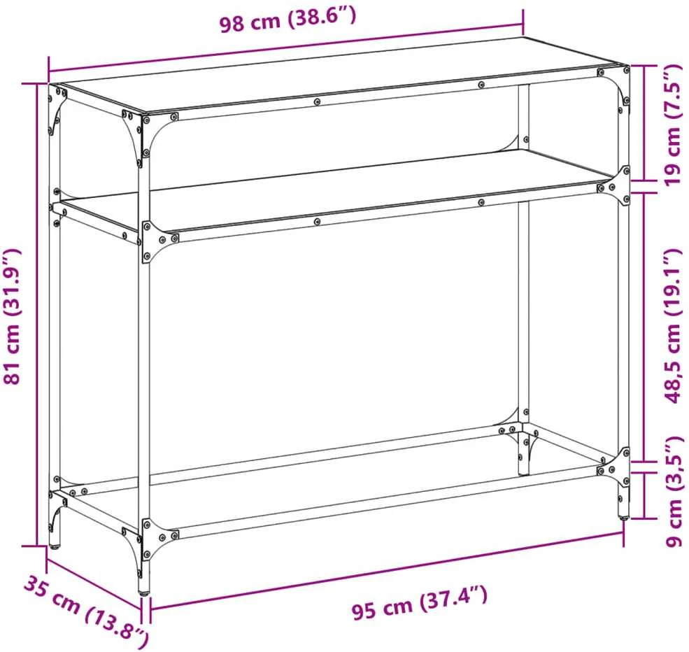 Konsolinis staliukas su juodu stalviršiu, 98x35x81cm, plienas