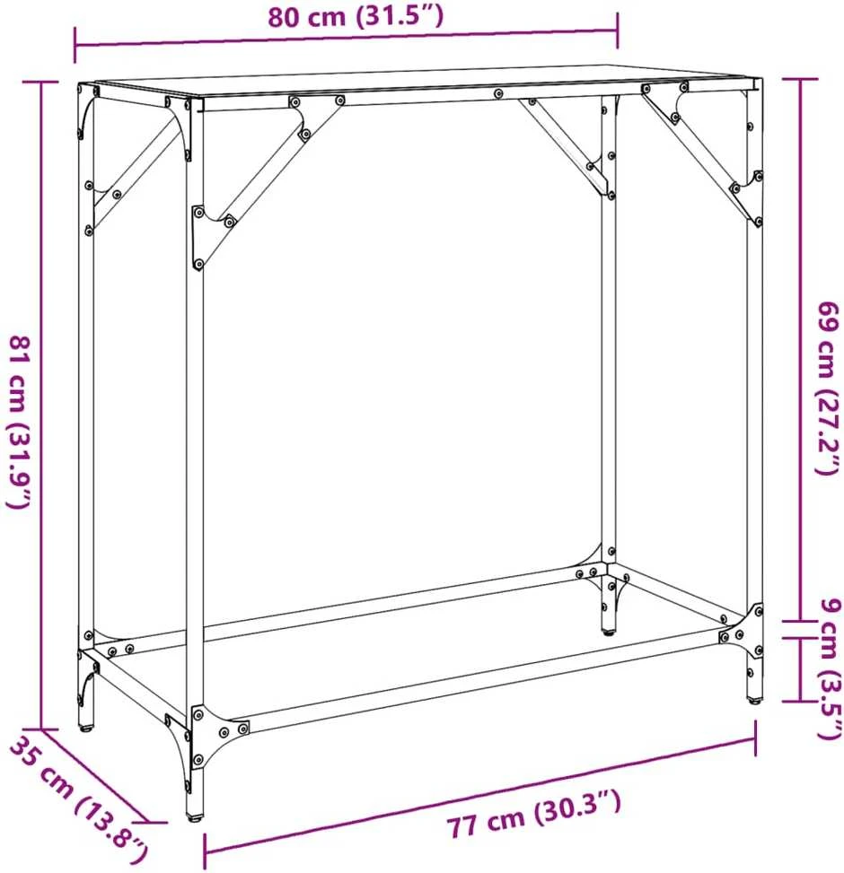Konsolinis staliukas su juodu stalviršiu, 80x35x81cm, plienas