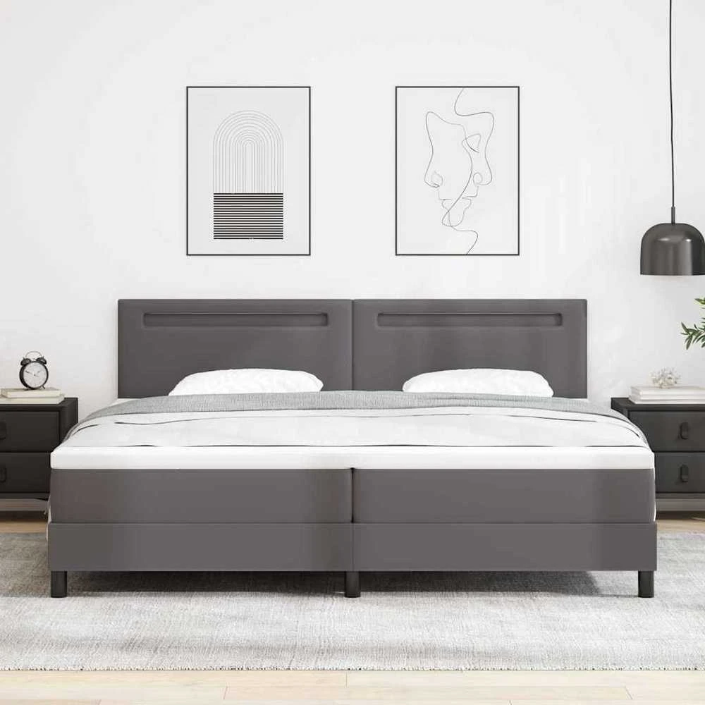 Kiemas lova su LED juostelėmis Pilka 200 x 200 cm Dirbtinė oda
