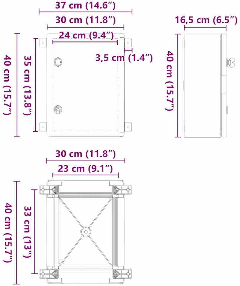 Control Cabinet Pilka 37 x 16,5 x 40 cm ABS plastikas