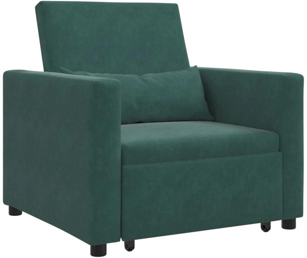Fotelis Ištraukiamas sofa-lova vienvietis Tamsiai žalia Aksomas