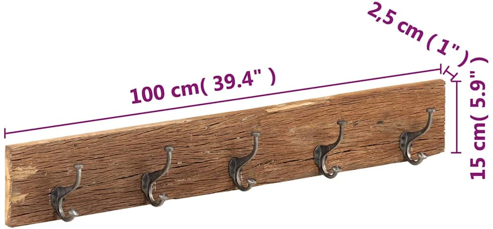 Koridoriaus kabykla su 5 kabliukais, 100x2,5x15cm, mediena
