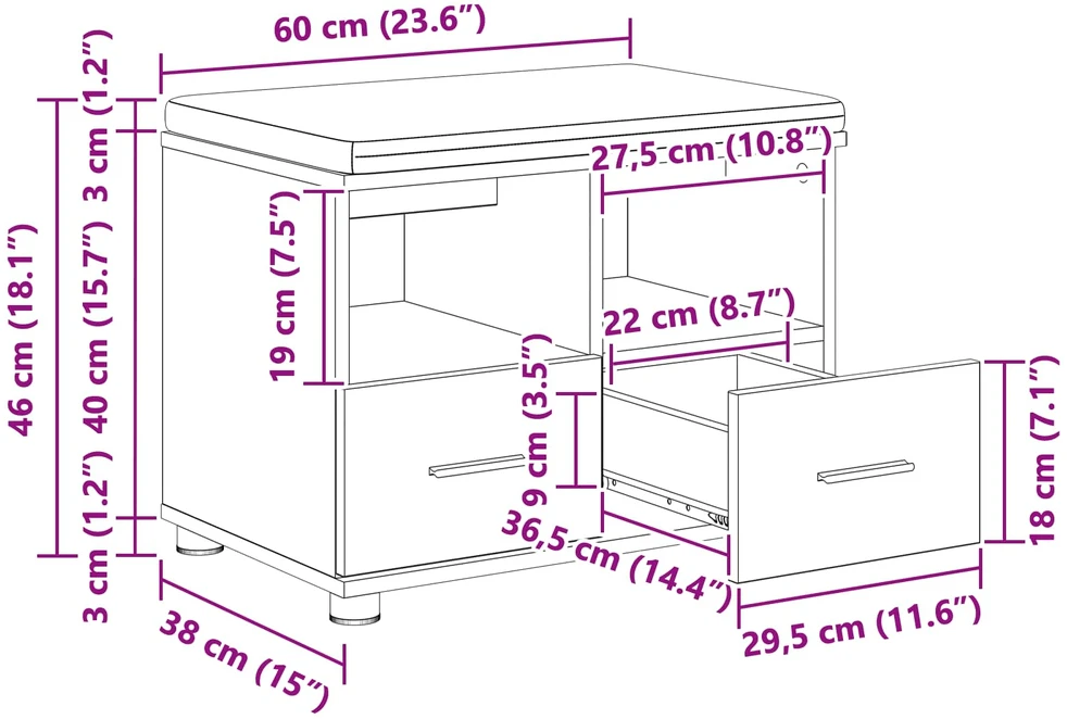Koridoriaus suolas Senas medis 60 x 38 x 46 cm