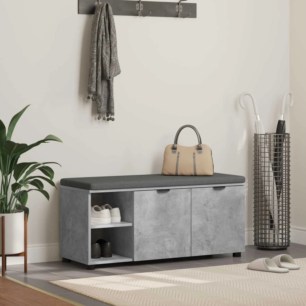 Koridoriaus suolas su pagalve Betono Pilka 100 x 38 x 46 cm