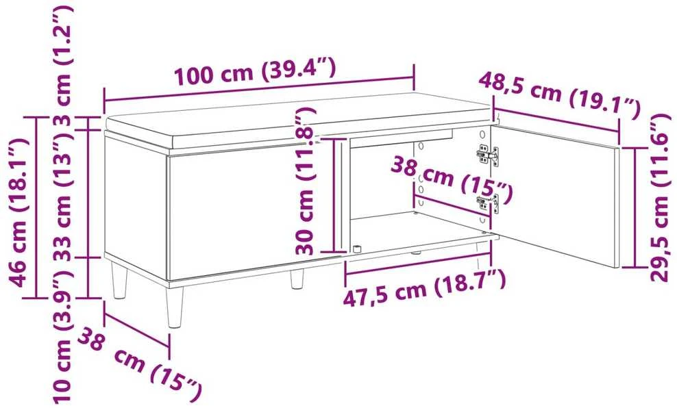 Koridoriaus suolas su pagalve Betono Pilka 100 x 38 x 46 cm