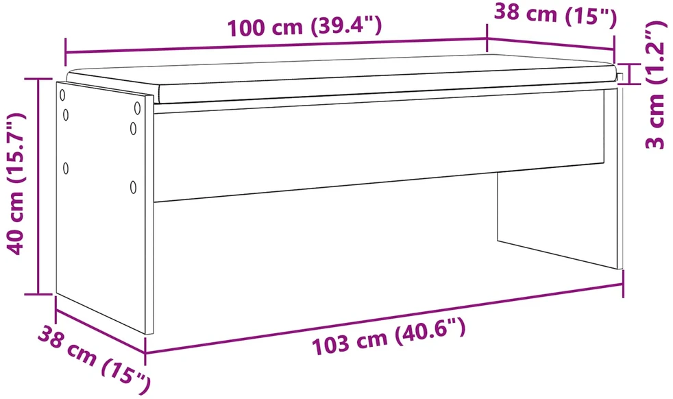 Koridoriaus suolas su pagalve Betono pilka 103 x 38 x 40 cm