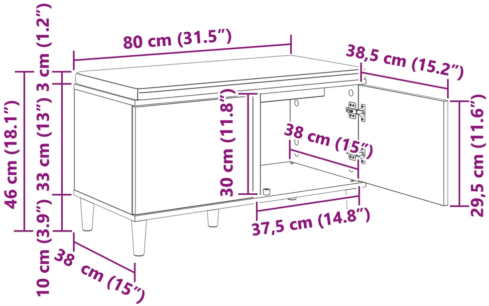 Koridoriaus suolas su pagalve Betono Pilka 80 x 38 x 46 cm