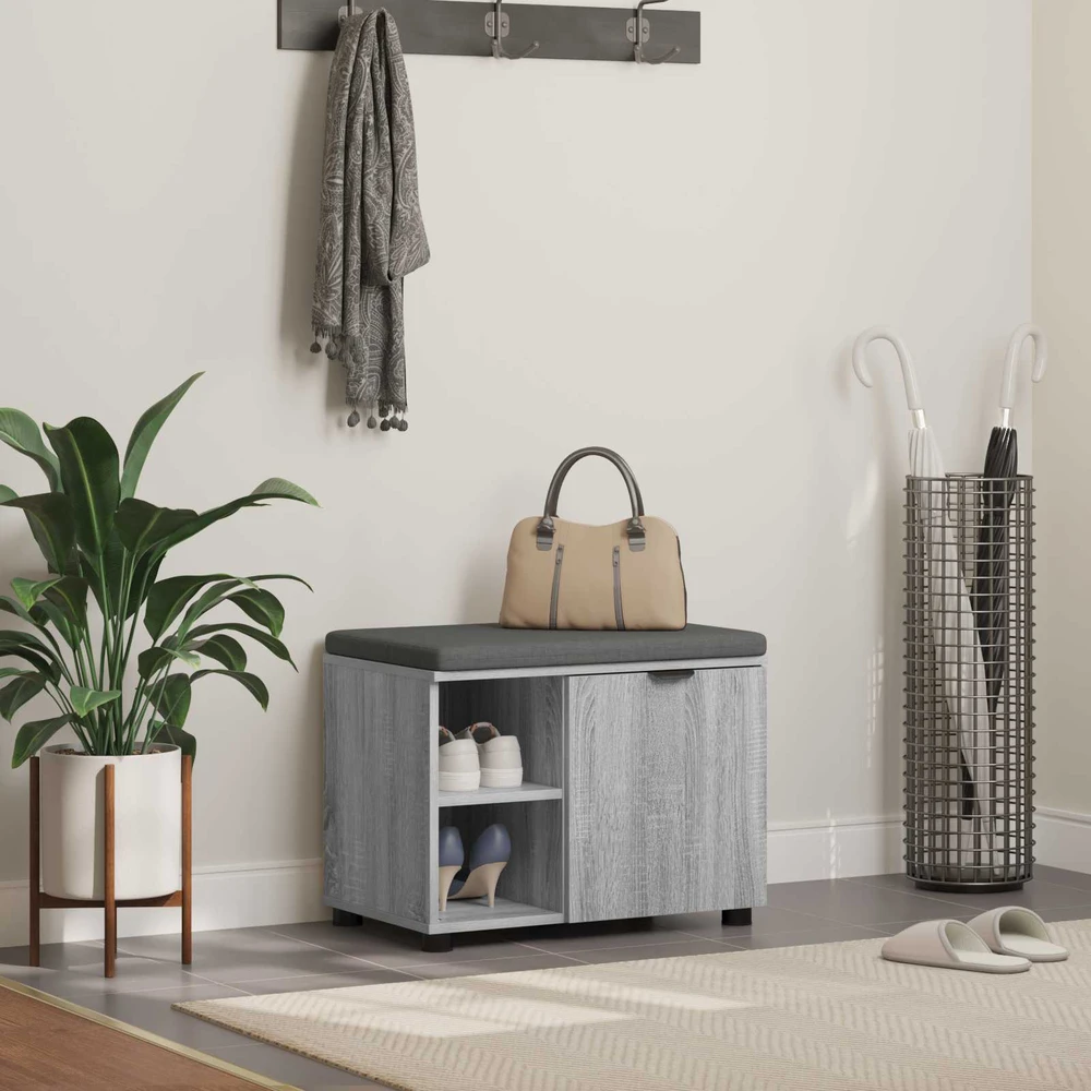 Koridoriaus suolas su pagalve Pilka Sonoma 60 x 38 x 46 cm