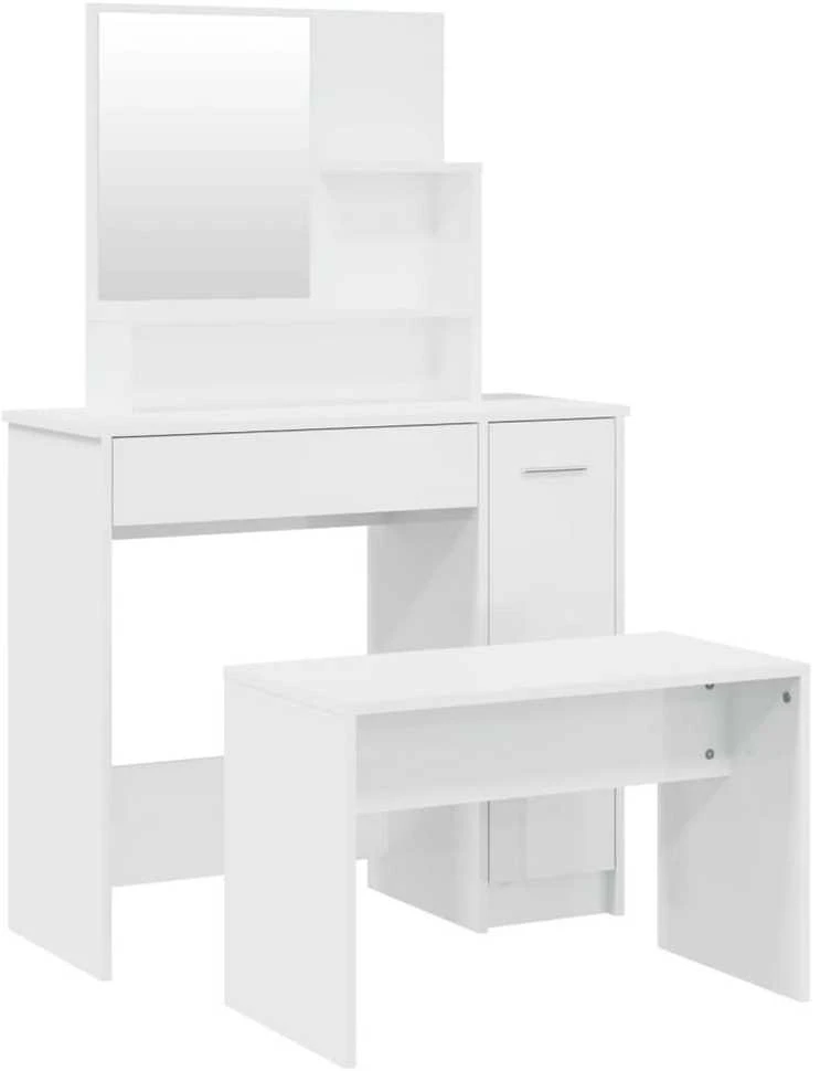 Kosmetinio staliuko komplektas, baltas, 86,5x35x136cm, blizgus