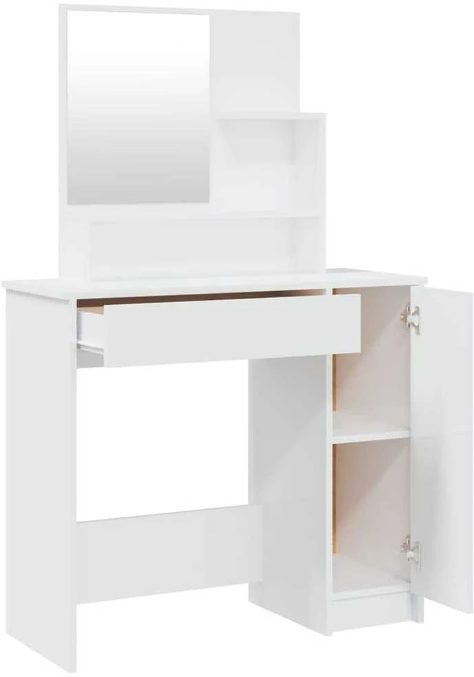 Kosmetinio staliuko komplektas, baltas, 86,5x35x136cm, blizgus