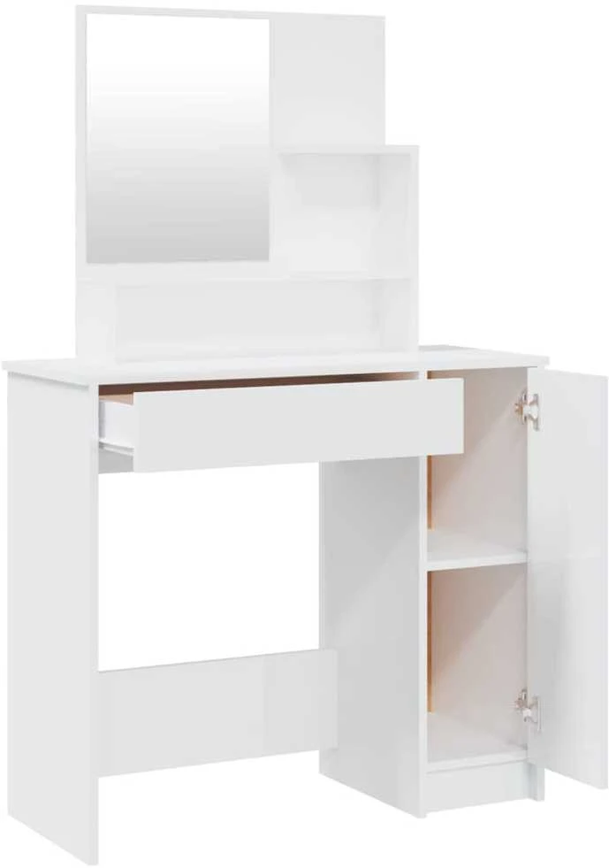 Kosmetinio staliuko komplektas, baltas, 86,5x35x136cm, blizgus