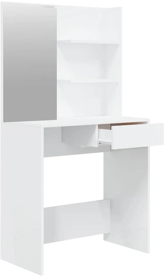 Kosmetinio staliuko komplektas, baltas, 74,5x40x141cm, blizgus