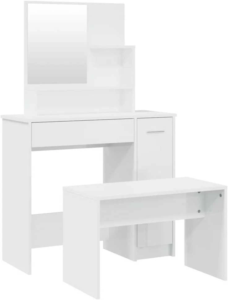 Kosmetinio staliuko komplektas, baltas, 86,5x35x136cm, blizgus