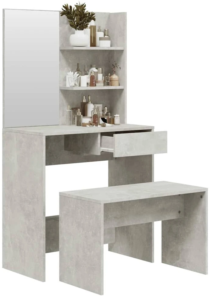 Kosmetinio staliuko komplektas, betono pilkas, 74,5x40x141cm