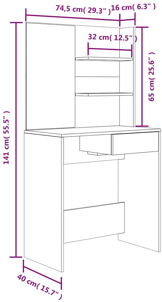 Kosmetinio staliuko rinkinys, juodos spalvos, 74,5x40x141cm