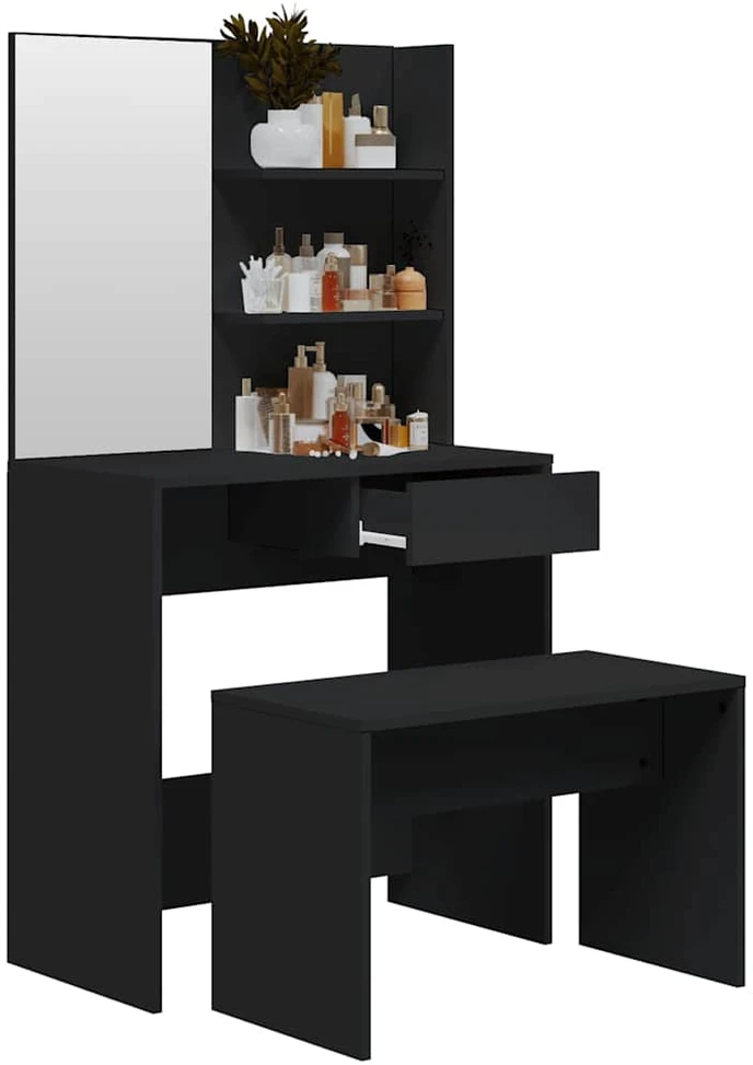 Kosmetinio staliuko rinkinys, juodos spalvos, 74,5x40x141cm