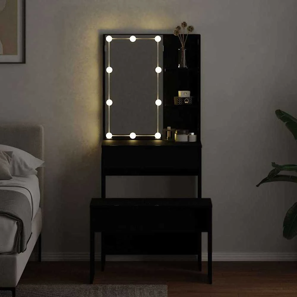 LED makiažo stalo komplektas 2 vnt. Juodas ąžuolas