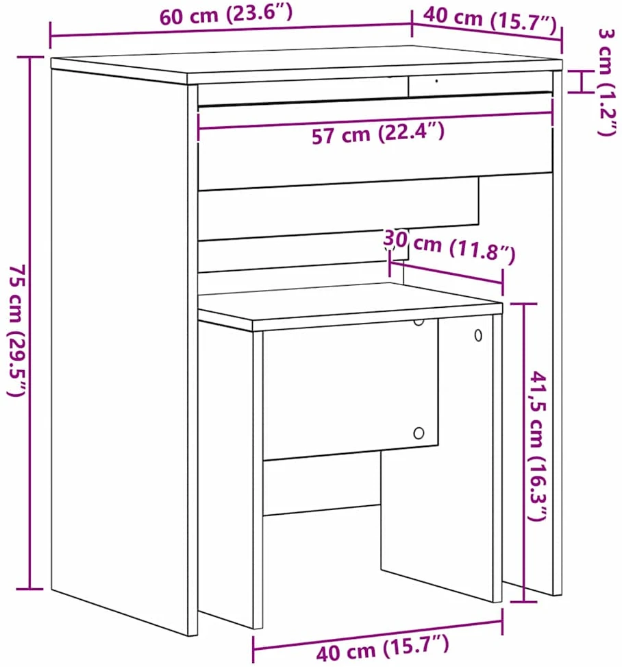 Kosmetinis staliukas 2 vnt. Senovinis medis 60 x 40 x 75 cm