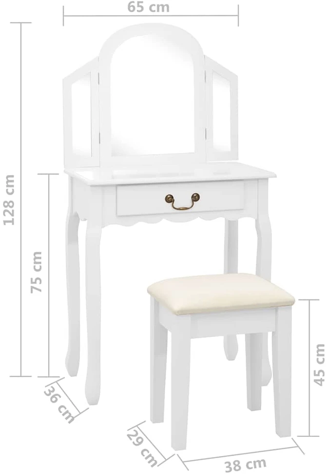 Kosmetinis staliukas, baltas, 65x36x128cm, paulovnija ir MDF