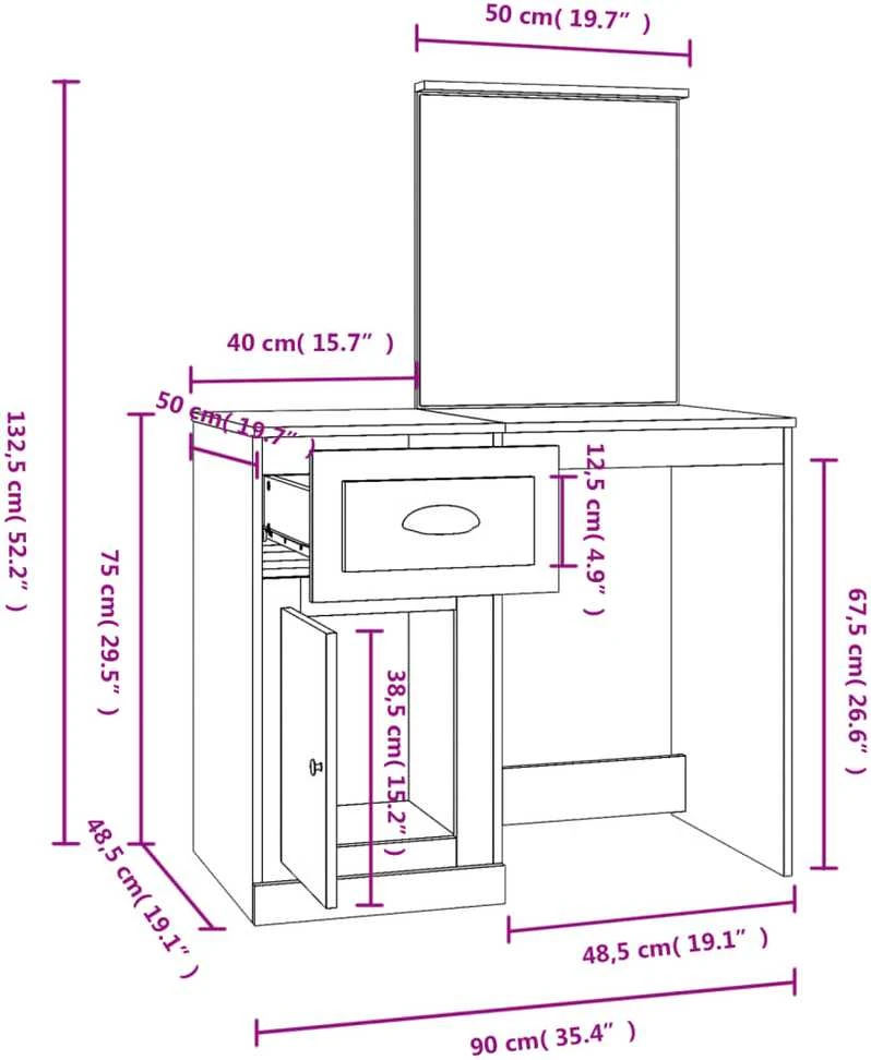 Kosmetinis staliukas, juodas, 90x50x132,5cm, apdirbta mediena