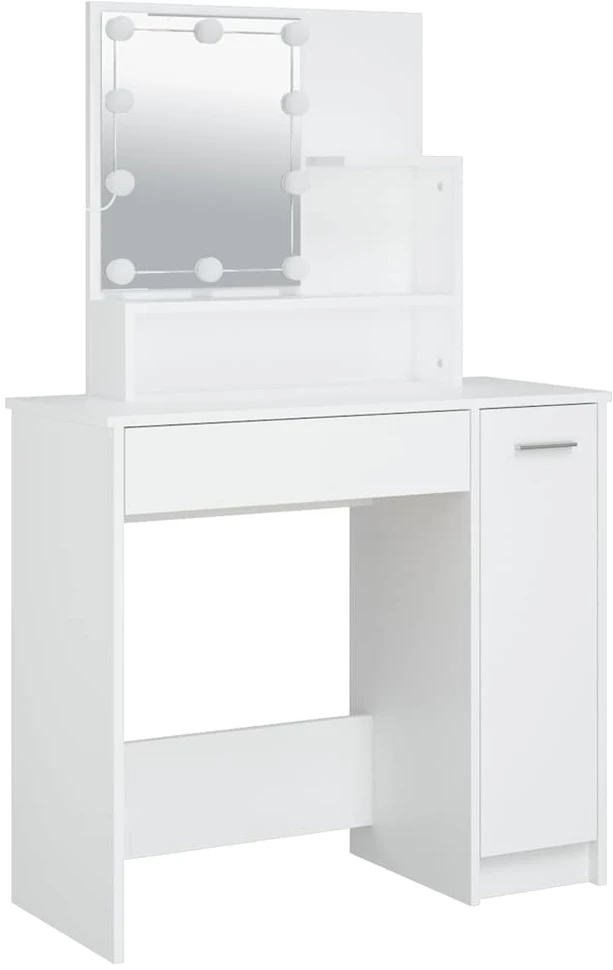 Kosmetinis staliukas su LED apšvietimu, baltas, 86,5x35x136cm