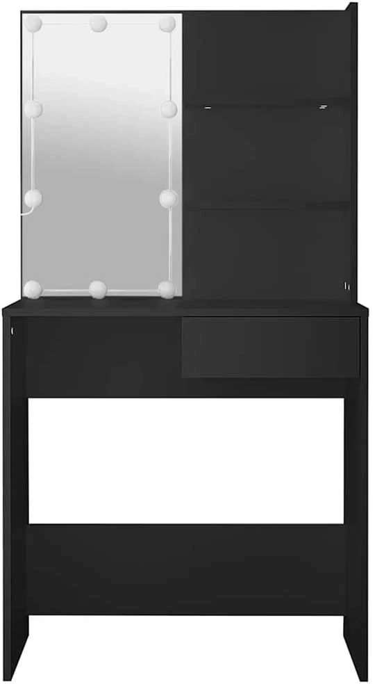 Kosmetinis staliukas su LED apšvietimu, juodas, 74,5x40x141cm