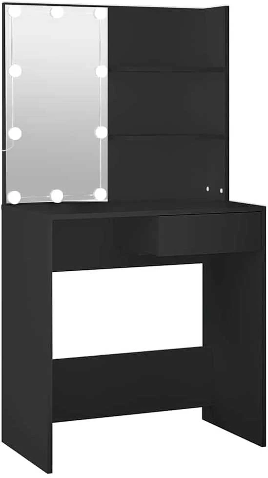 Kosmetinis staliukas su LED apšvietimu, juodas, 74,5x40x141cm