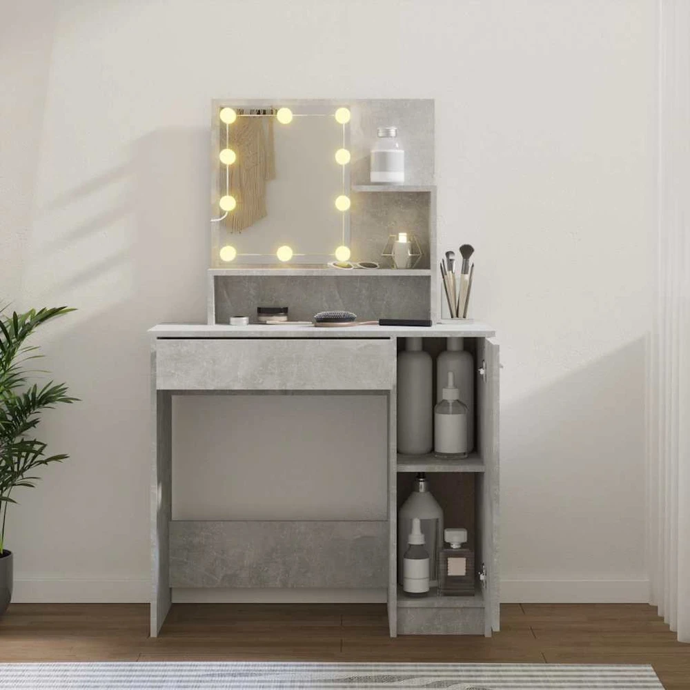 Kosmetinis staliukas su LED apšvietimu, pilkas, 86,5x35x136cm