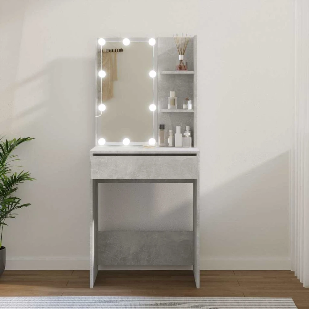 Kosmetinis staliukas su LED apšvietimu, pilkas, 60x40x140cm